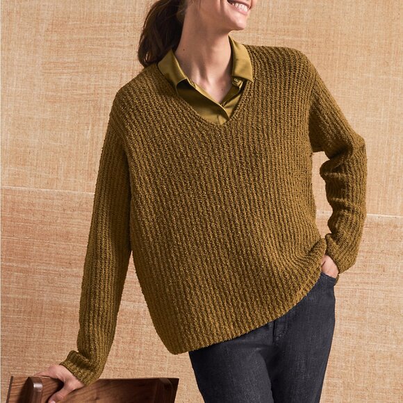 Eileen Fisher Organic-Cotton Cashmere Fluff V-Neck Sweater Size XL - Picture 1 of 14